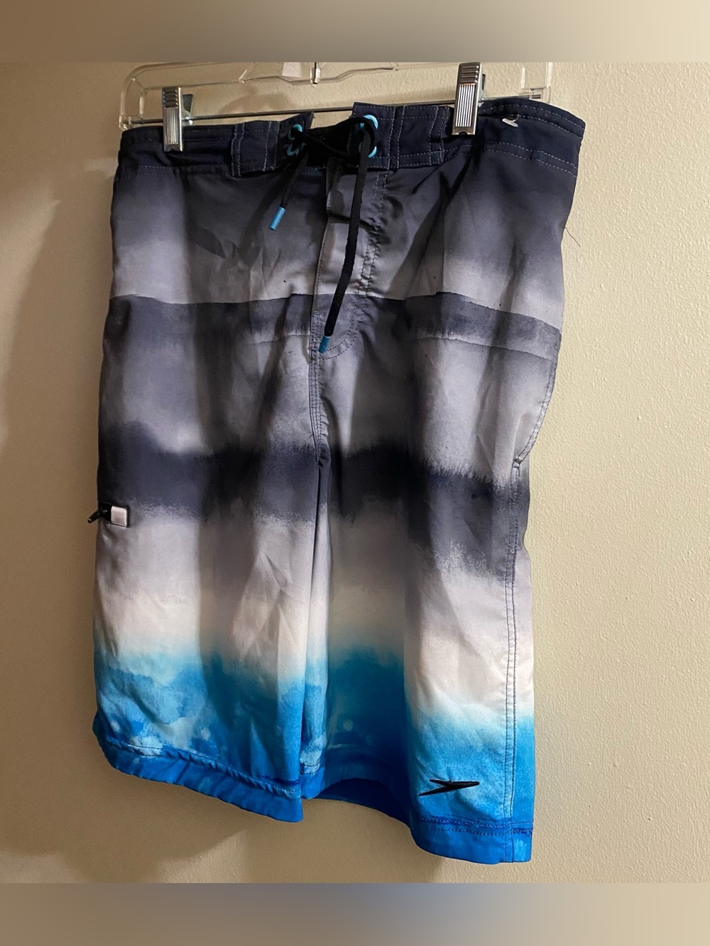 Speedo Mens S Small Board Shorts Swim Trunks Blue Black White Ombre Surfer Beach